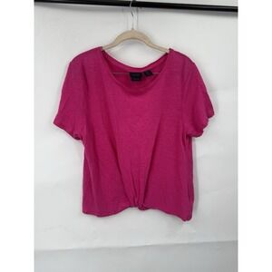 Rachel Roy 100% Linen Blouse Women XL Pink Preppy Barbie Feminine Beach Vacation